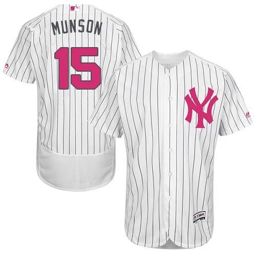 Yankees #15 Thurman Munson White Strip Flexbase Authentic Collection Mother's Day Stitched MLB Jersey